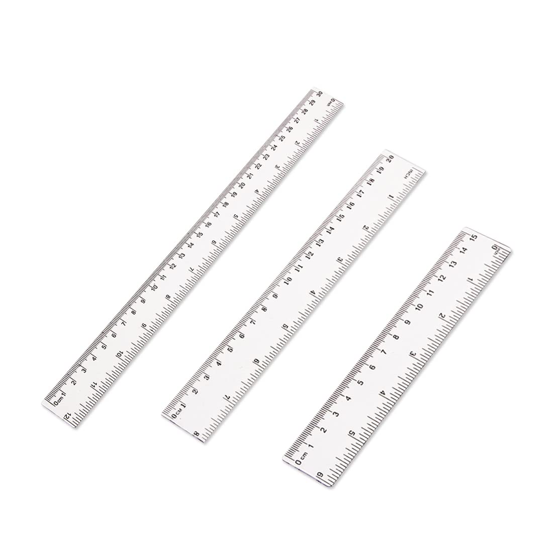 Juego de 3 reglas de plástico de 15 cm, 20 cm, 30 cm, reglas transparentes, reglas de precisión flexibles, herramientas de medición para el hogar, la escuela y la oficina (6 8 12 pulgadas)