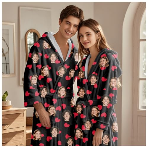 Personalised Mens Womens Robe Dressing Gown, Custom Bathrobe with Face Photo, Gift Idea for Couples Family4