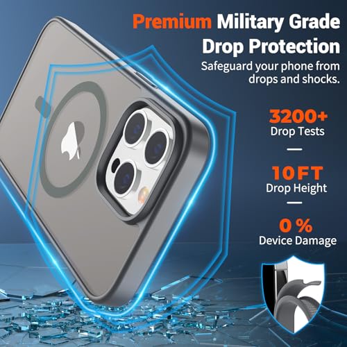 Image of SUPFINE Magnetic for iPhone 14 Pro Max Case (Compatible with MagSafe) (Military Grade Drop Protection) Slim Translucent Matte Shockproof with Anti-Fingerprint Phone Case,Gray