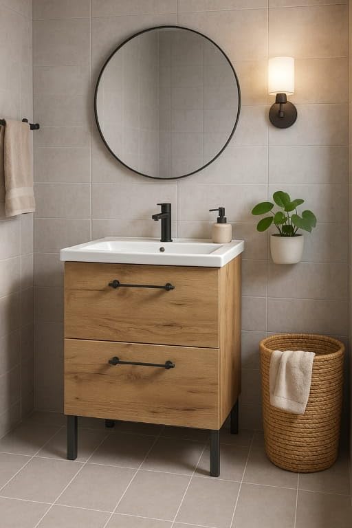 .Deftrans Szafka pod umywalkę 60 x 80 cm z umywalką – szafka łazienkowa dąb Craft, stojąca z 2 szufladami, miękkie zamknięcie, mebel łazienkowy z armaturą umywalkową