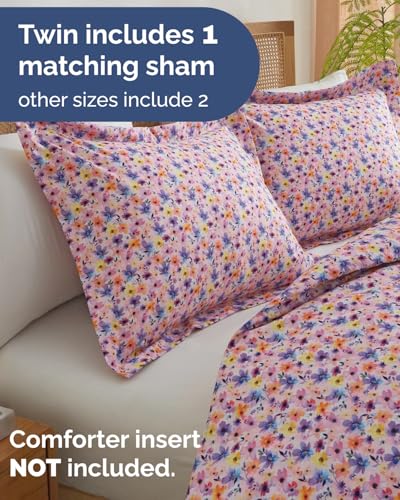 Image of Duvet Cover Twin /TXL Size Set - Extra Soft Floral Duvet Cover 68 x 90 with 1 Pillow Sham - Comfy, Breathable Floral Bedding Set - Hotel Luxury & Fade Free w / Zipper Closures & Ties - Watercolor Garden