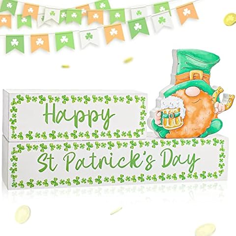 3 Pcs St Patricks Day Wooden Table Sign Shamrock Tabletop Sign Happy St Patrick's Day Tiered Tray Decor Farmhouse Wood Blocks Green Shamrock Wooden Signs for Home Farmhouse Office Irish Holiday Decor Cover