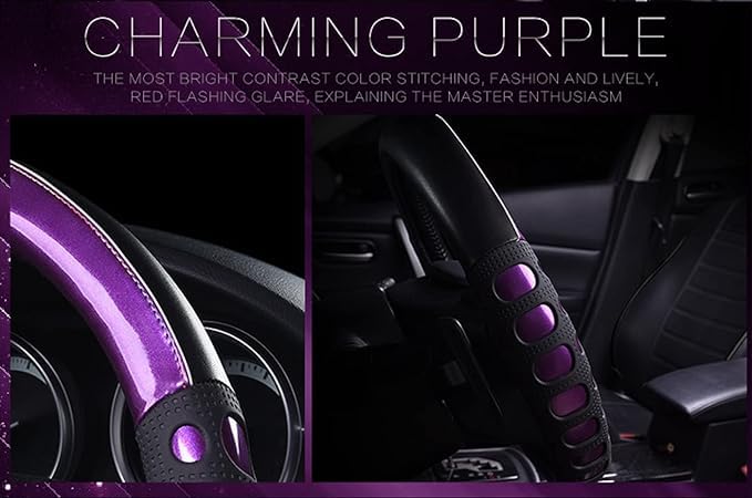 Image of NIKAVI Fashion Steering Wheel Cover - Violet Color | Size - Small | Diameter 36 cm | O-Type | Car Steering Wheel Protector, Anti-Slip, Stylish Leather Finish Grip Cover for Round Steering Wheels
