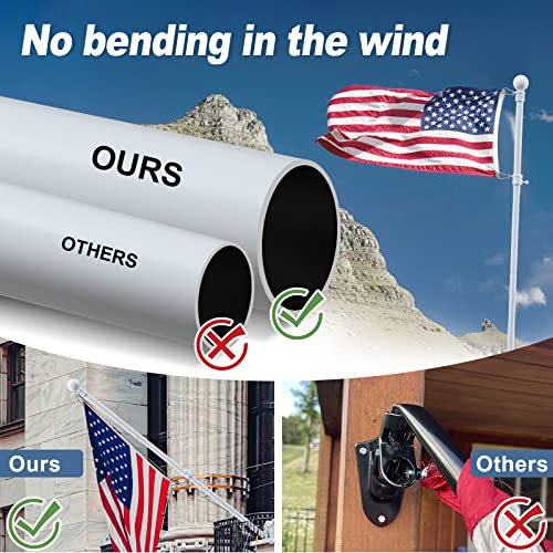 Flag Pole For House With Holder Bracket - 5Ft Tangle Free Flag Poles For Outside House,Heavy Duty Flagpole Hardware Kit High Wind Resistant,Metal Flagpoles Residential For Outdoor,Porch,Boat-White #TOP2