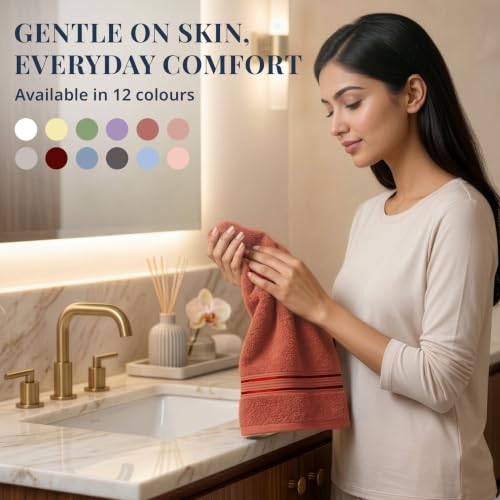 Image of LANE LINEN 575 GSM 100% Cotton Hand Towel 2PC - Light Brown | Zero-Twist Weave, True 60x40cm Each, Quick Dry & Absorbent, Ideal for Gym & Daily Use