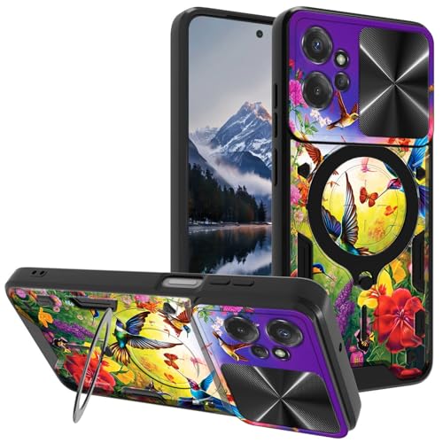 for Motorola Moto G-Power-5G 2023 Case, with Slide Camera Cover&Shockproof Bracket, Dual Layer Durable Heavy Duty Protective Cell Phone Case for Moto G Power 5G 2023,Colorful Nature Bird