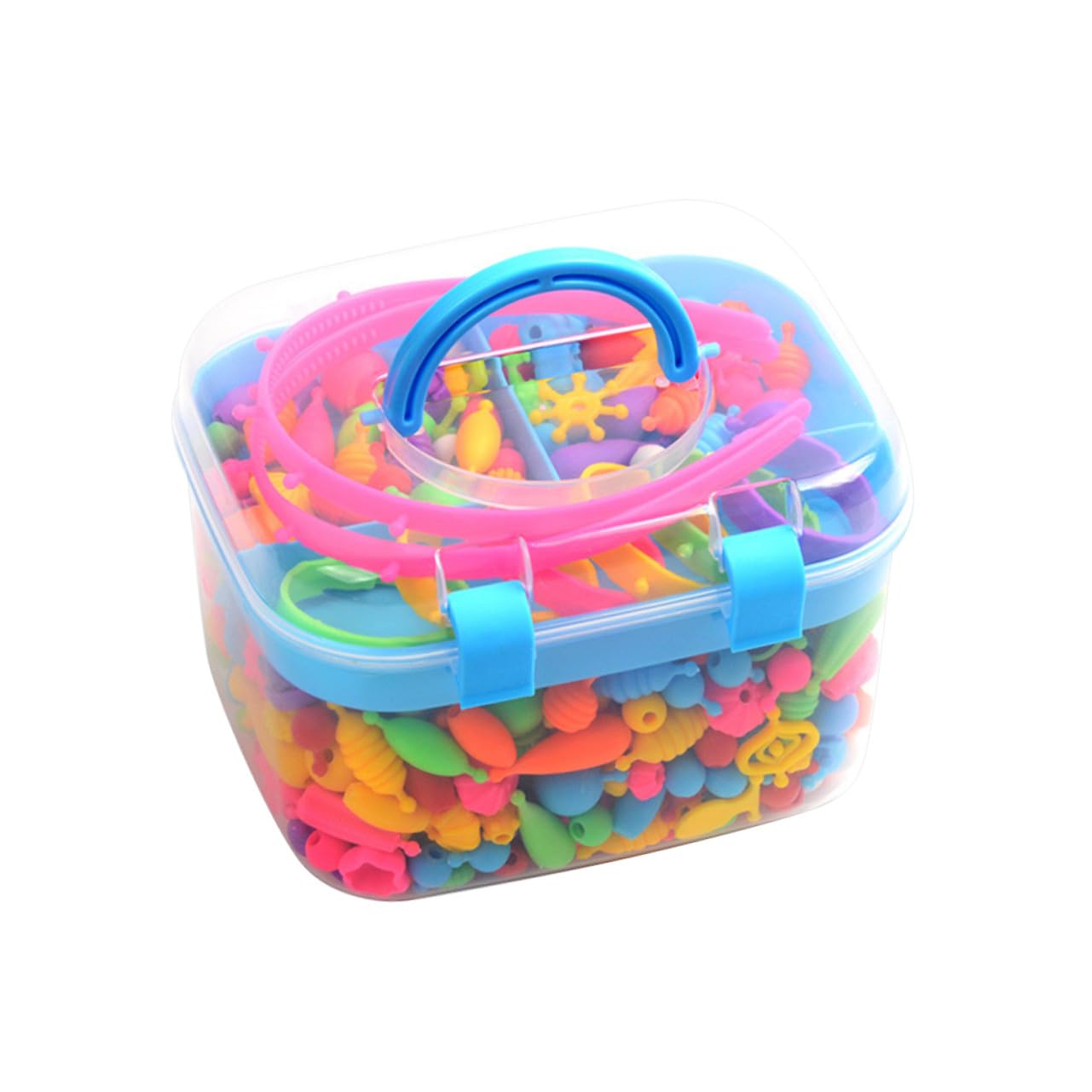 KOMBIUDA 1 boîte Coffret DIY Perles Plastique pour Fabrication Bijoux Garçon Fille Bracelet et Collier Boîte Portable Bleue avec Perles Colorées Activité Manuelle Créative pour Fille et