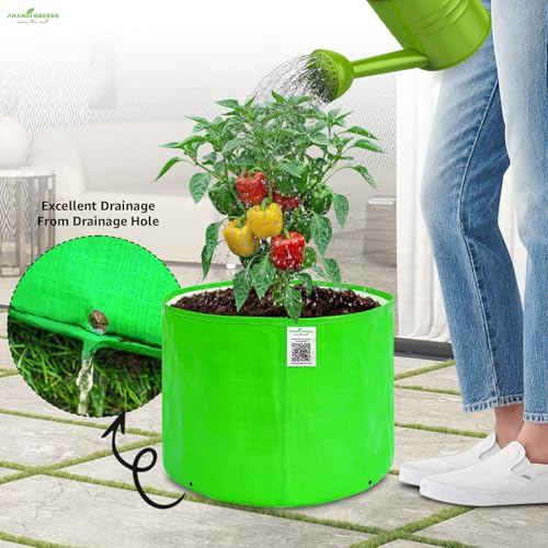 Image of Anandi Green's HDPE Uv Protected 260 GSM Round Green Colour Plant Bag Suitable for Terrace and Vegetable Gardening Size 15x12 Pack of 3 Grow Bag