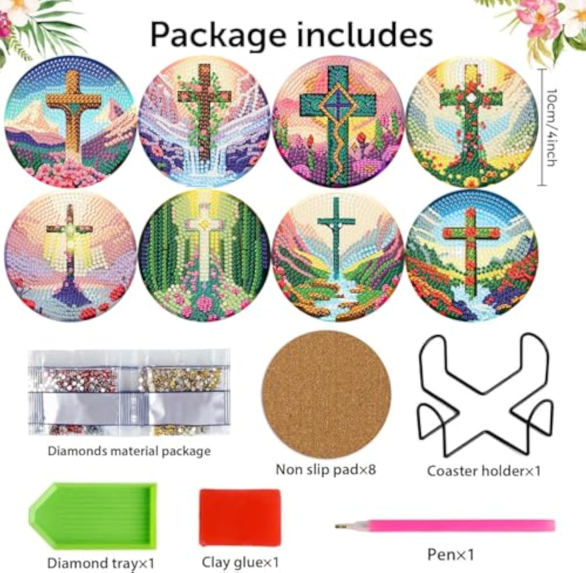 8 Pcs Diamond Art Coasters Kits for Adults with Holder