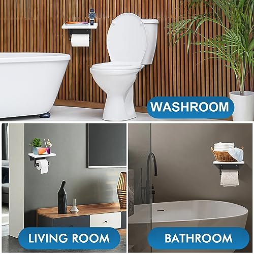 Natural Marble Toilet Paper Holder With Shelf-Toilet Paper Tissue Roll Holder Wall Mounted With Premium 304 Stainless Steel Base Handle, Sturdy &Rustproof, Modern Style, Perfect For Bathroom Washroom #TOP4