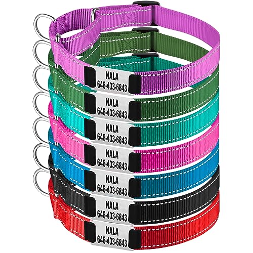 suncliff Personalized Martingale Dog Collar-Reflective Martingale Dog Collars, Custom Training Martingale Dog Collars Engraved with Name and Phone Number for Small Medium Large Dogs