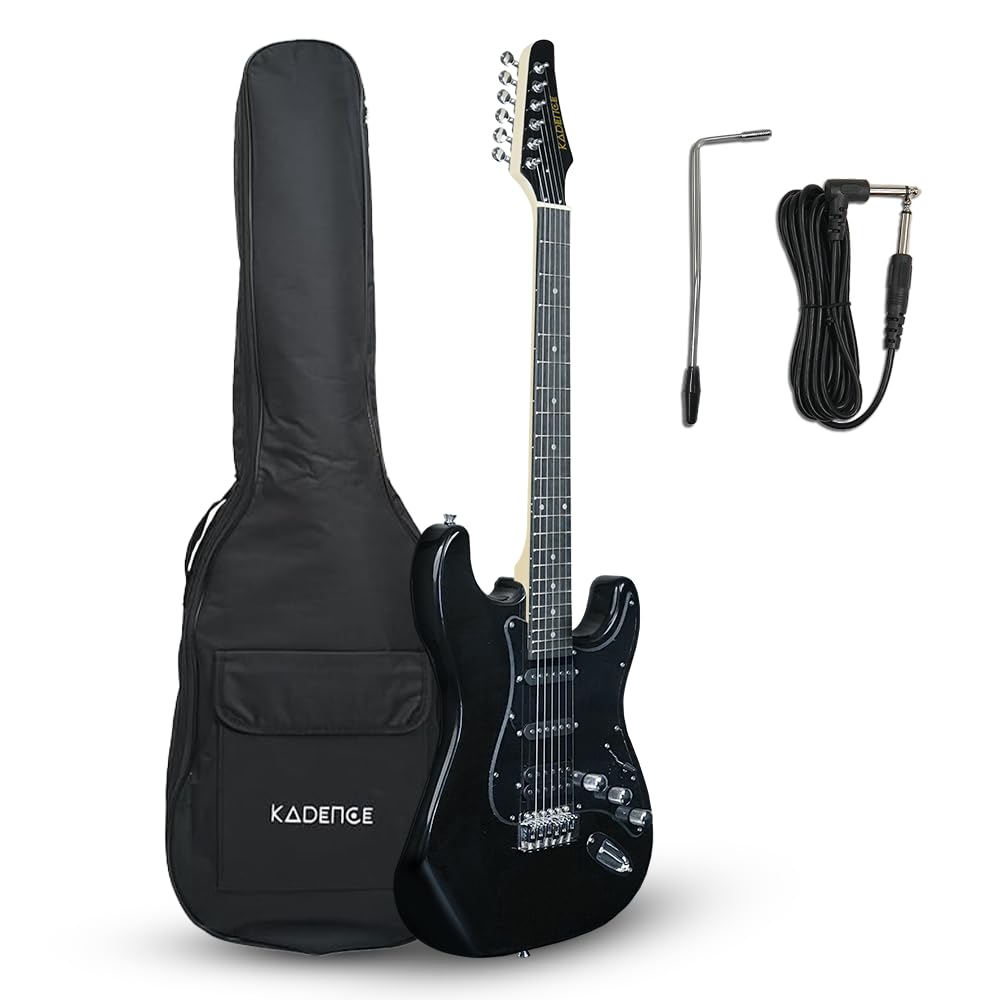 Kadence AstroMan Electric Guitar, 21 FRETS, ROSEWOOD FRETBOARD, H - S - S PICK UPS Black combo with Bag, Guitar strap,guitar
