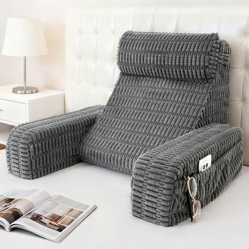 Selectico 19" Reading Pillow with Arms & Pockets, Grey