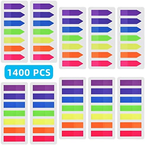 XCOZU Index Tabs, 1400 Pcs Index Flags Page Markers Sticky Notes Tabs Book Tags Tabs, 10 Sets 7 Color Small Arrow Bookmark Stickers for Book Page Paper Stationery Label