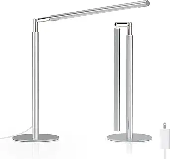 Metal Desk Lamp for Home Office - Foldable LED Table Lamp for Reading, 4 Color & 6 Brightness, 15W Dimmable Desk Light with Flexible Arm, Eye-Caring Desktop Lamp for College Dorm, Silver