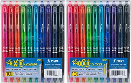 PILOT FriXion Clicker Erasable, Refillable & Retractable Gel Ink Pens, Fine Point, Assorted Color Inks, 10-Pack Pouch (11336) Pack of 2