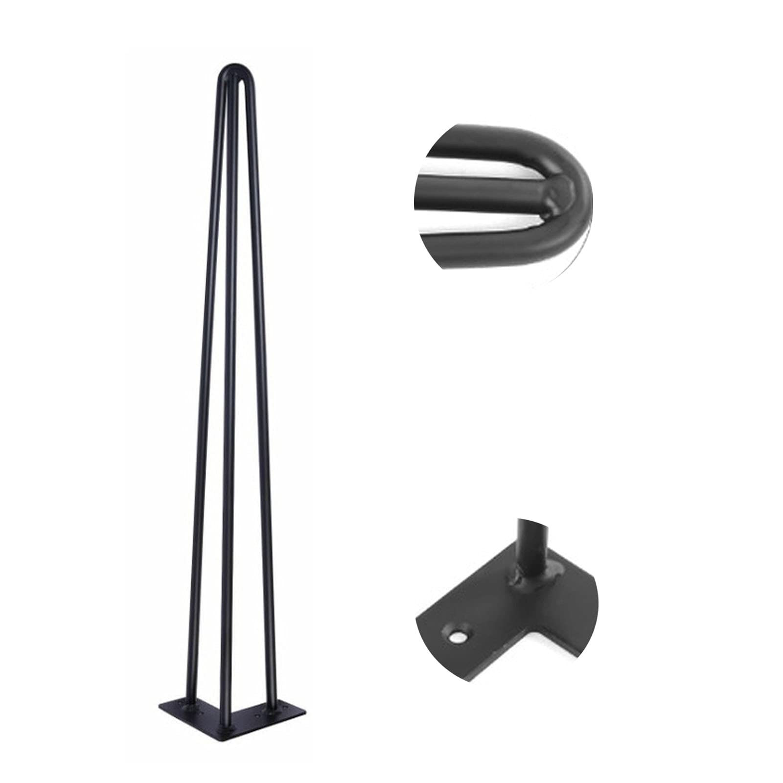 4 Piezas Patas de Muebles Three Rod Horquilla Metal Hierro Apoyo Escritorio Mesa Pies Negro,con Tornillos y Bases Protectoras Bricolaje para Mesa Café(Size:50cm/19.6in)