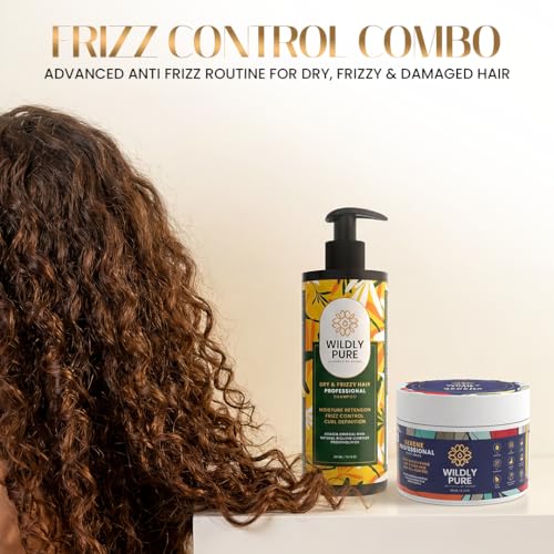 Image of WILDLY PURE Frizz Control Shampoo and Hair Mask Combo for Dry & Frizzy Hair, with Hyaluronic Acid, Natural Biolipids & Acacia Senegal Gum, 300mL + 200mL