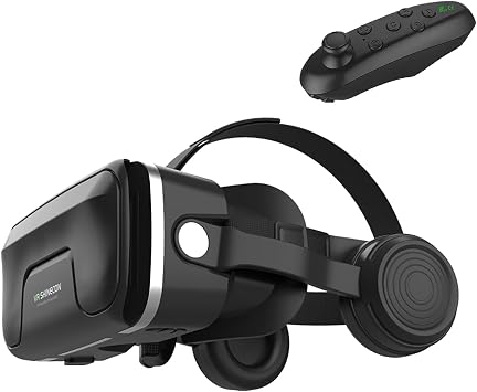 LONGLU VR Headset with Controller Compatible for iPhone and Android Phone, Upgrade VR Glasses with Headphones, 3D Virtual Reality Viewer for Watch Movies & Video Games, Support 4.7-7.2  Smartphone
