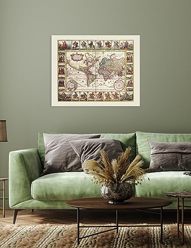 Image of DECORARTS - Large Vintage 1652 World Map Canvas Wall Art by Claes Janszoon Visscher, Antique Historical Map for Wall Decor, Hand-Stretched Giclee Print, Handcrafted in USA, 30x24''