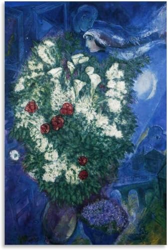 Poster Marc Chagall Bouquet avec Amoureux pour décoration salon chaleureux