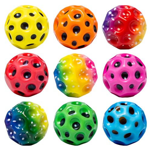 Pilikoll 9 Stück 6cm High Bounce Hole Ball Hohe Springender Gummiball Bounce Balls Mondball Jumping Space Balls Hohe Springender Bouncing Ball Springball für Kinder Party Geschenk