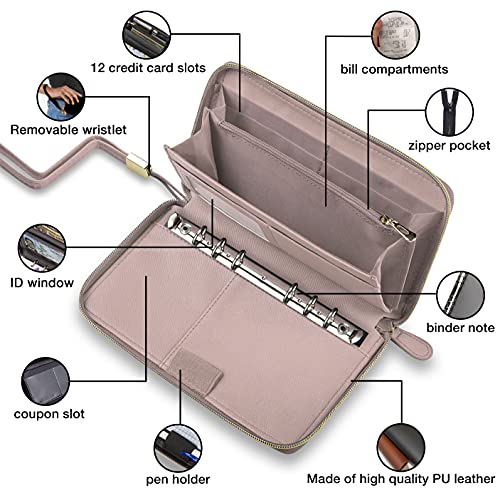Image of Three Way Cut Cash Envelope Wallet Rose Gold All in One Budget System RFID Blocking with 12x Tabbed Envelopes 12x Monthly Budget Cards 1x Yearly Budget Planner Sheet Complete Money Organizer Set
