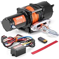 VEVOR Elektrische Seilwinde, 2041 kg, Elektrowinde 12 V DC für Geländefahrzeuge/UTVs, Motorwinde mit 12-strängigem Synthetikseil (Φ0,6 x 1188,7 cm), Aluminium-Seilführung, Fernbedienungen, IP55