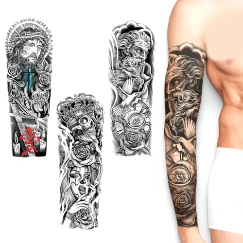 ZENQARI 3 Piezas Tatuajes Temporales Adultos 48 por 17 Centímetros Calcomanías de Tatuaje Tatuaje Temporal de Brazo Tamaño Grande Apto para Hombres y Mujeres