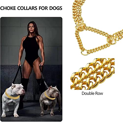 Image of Heavy Duty 2 Layer Diamond Cut Brass Dog Choke Chain Training Dog Collar Ideal for Cats, Puppies, and All Breed Dogs (24 inch, Medium)