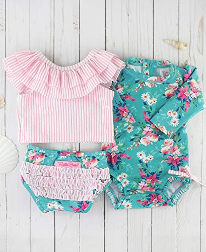 Image of RuffleButts Girls UPF50+ Sun Protection One Shoulder Ruffle Tankini Two Piece Swimsuit
