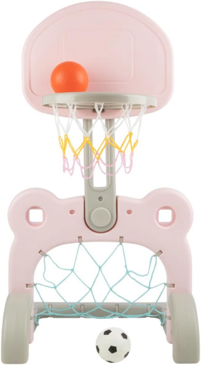 HEY! PLAY! 2-in-1 Toddler Basketball Hoop and Soccer Goal - Kids Basketball Hoop with 27 Adjustable Height Levels - Indoor/Outdoor Playset Sports Activity Center (Pink)