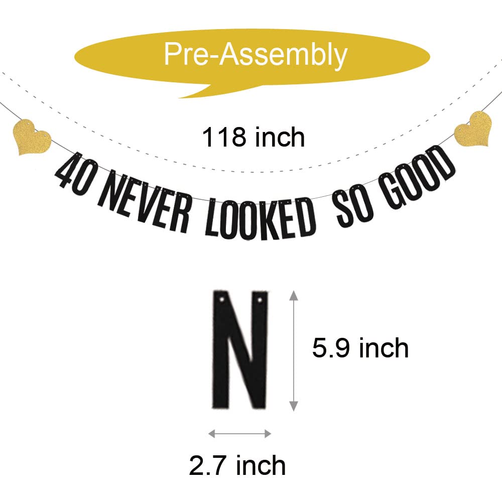Pre-Strung Happy 40th Birthday Banner - Black Glitter, No Assembly Needed, 9.8 Ft Long - View #6
