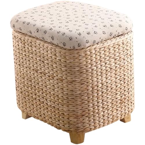 Otomana De Estilo Japonés para Sala De Estar, Taburete De Almacenamiento Tejido A Mano En Tonos Naturales, Zapato De Playa De Madera Maciza para Porche