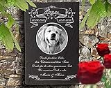 Pokal Center Westerheider Tiergrabstein mit Bild und Text, Gedenktafel mit personalisierter Gravur für Hunde, Katzen, Haustiere Gedenksteine aus Naturschiefer 30 x 20 cm