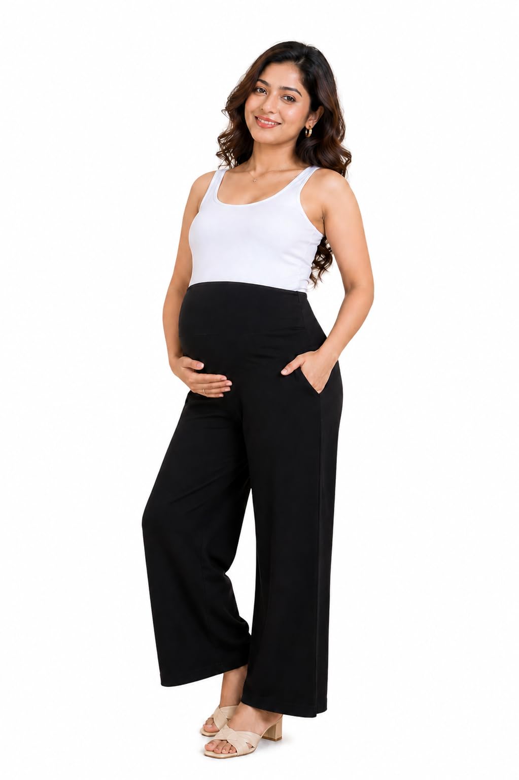 LENAM Soft Cotton Lycra Stretchable Maternity Palazzo with Double Pockets and Full Belly Coverage-image-7