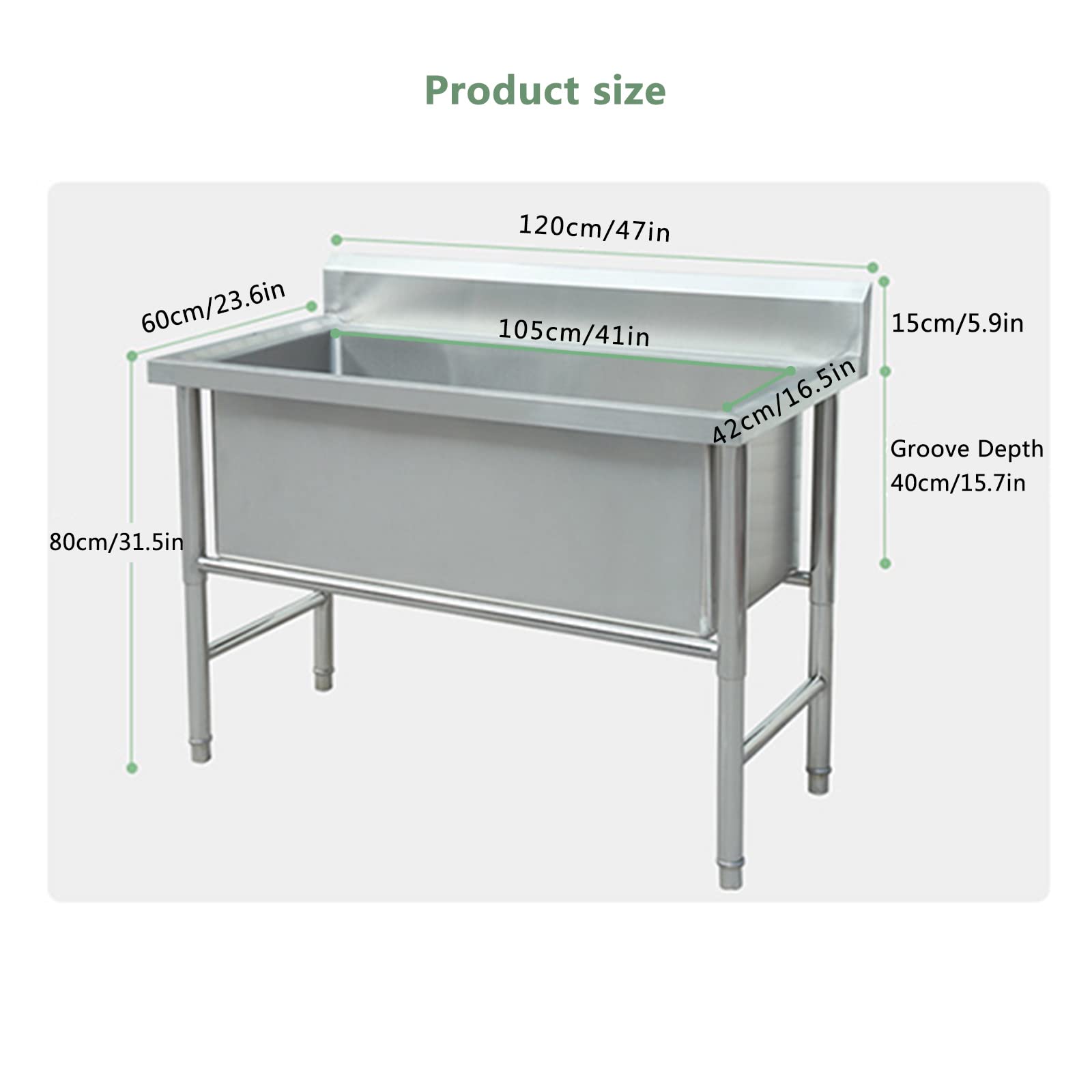 Lavello di utilità, lavello della cucina, lavello della cucina industriale, lavello indipendente in acciaio inox, lavello commerciale a 1 scomparto, lavello industriale(Size:120cm/47in)