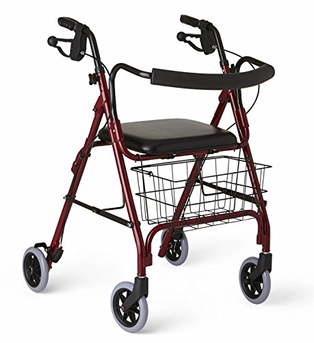 Medline Deluxe Folding Rollator Walker, Burgundy Red
