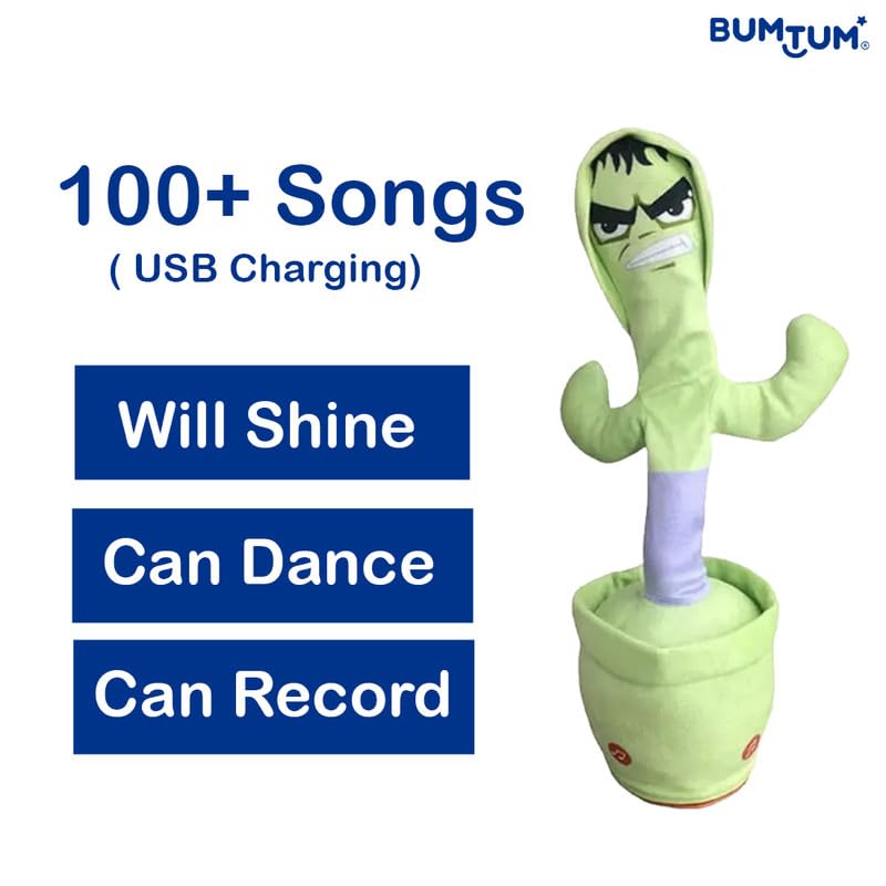 Image of Bumtum Dancing Singing Hulk Theme Character Toy, Wriggle & Singing for Babies & Kids, Plush Musical Electronic Toys, Voice Recording Repeats(Bright Green), 1 Count