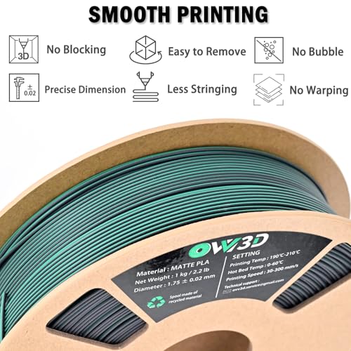Image of OVV3D Dual Color PLA Filament 1.75mm, Black Green Matte PLA 3D Printer Filament, Multi Color Change 3D Printing Filament for Most FDM 3D Printer, 1kg Spool