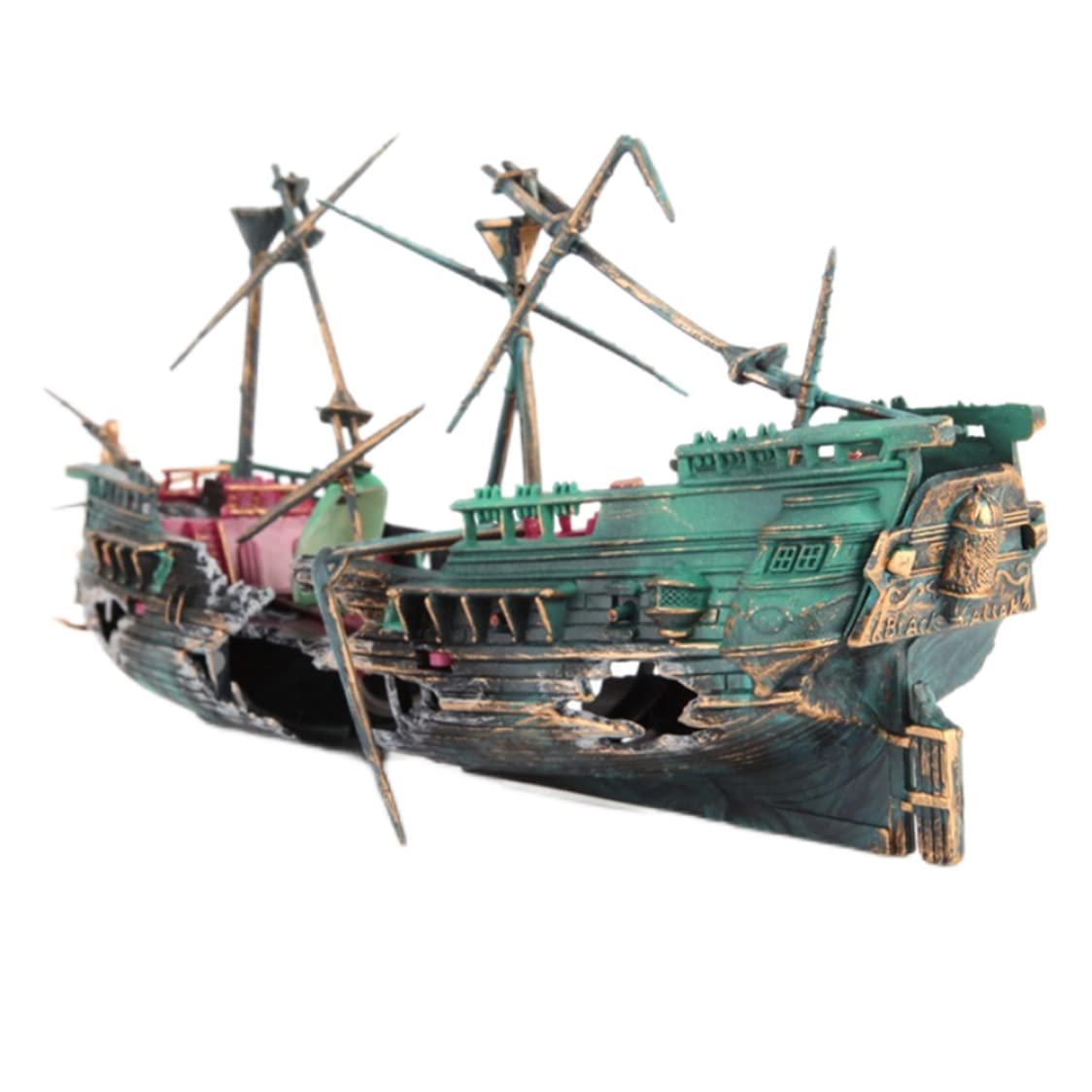 XJKLBYQ Aquarium Pirate Ship Shipwreck Broken Fish Tank Aquarium Decoration Fish Tank Accessories Home Landscaping Decoration(Colored shipbuilder),