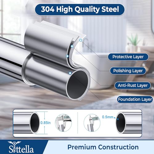 Image of SITTELLA 81-203 cm Adjustable Curtain Rod (Multi-Part Assembly) for Bathroom | Shower Curtain Rod | No Drill Tension Curtain Rod | Stainless Steel Expandable | Rust Proof Heavy Duty