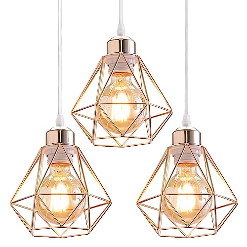 TOKIUS Lot de 3 Lustres Suspensions Industrielles Luminaires Plafonnieres E27 Vintage Plafond Abat-jour Rétro Design Métal Cage Ø160mm éclairage de plafond...