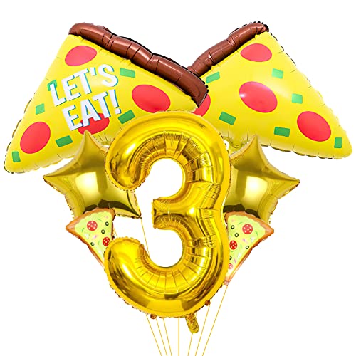 7pcs Pizza Balloons, Birthday Number Mylar Foil Balloon Slice Party Supplies Pizzaria Decorations (3rd)