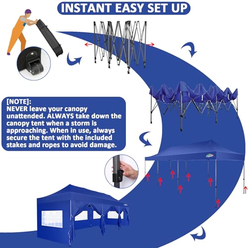 Image of COBIZI 10x30 Pop Up Canopy Tent,Heavy Duty Canopy(DarkBlue with 8 Sidewall)