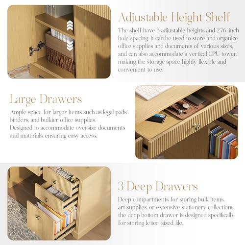 59" Modern Executive Desk with Drawers, Wood Home Office Computer Desk with Charging Station, 5 Drawers & 1 Cabinet, File Drawer, Fluted Computer Writing Desk for Study, Living Room, Bedroom, Oak - Image 6