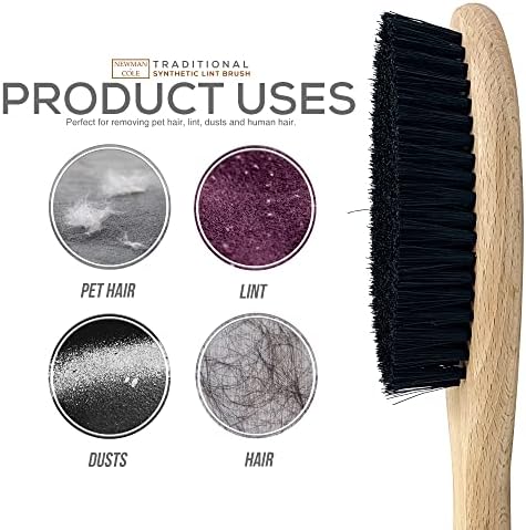 Newman and Cole Wooden Clothes Brush, Synthetic Bristle Clothes Brush for Suits, Suede, Velvet, or Wool  Lint Brush for Fabrics to Easily Remove Fluff, Fuzz, Dust, Lint, and Pet Hair to your Garments