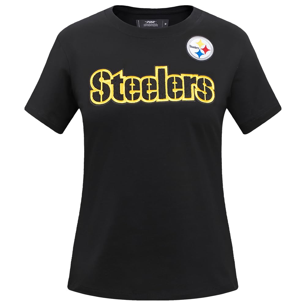 Pro Standard Womens NFL Pittsburgh Steelers Classic Chenille Short Sleeve Slim Tee Black Xs