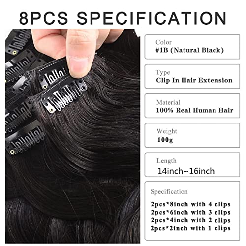Sexycat Body Wave Hair Extensions Clip in 16 Inch 8Pcs 100g Clip in Hair Extensions Real Human Hair - Image 3