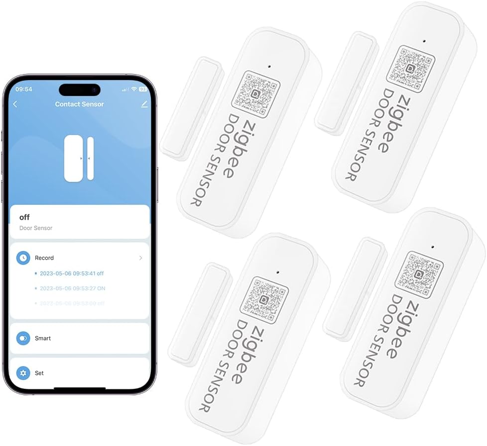 Tuya Zigbee 3.0 Smart Door/Window Sensor,Mini Smart Door Sensor,Wireless Contact Sensor,Kid&Home Safety,Requires Zigbee Gateway, Compatible with Alexa/Google Assistant​ , 4Packs